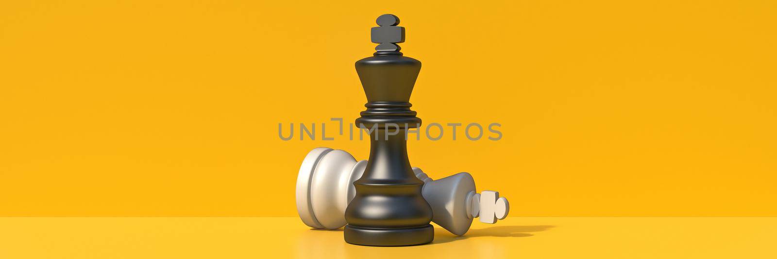 Black chess king standing over black white king Victory concept 3D by djmilic