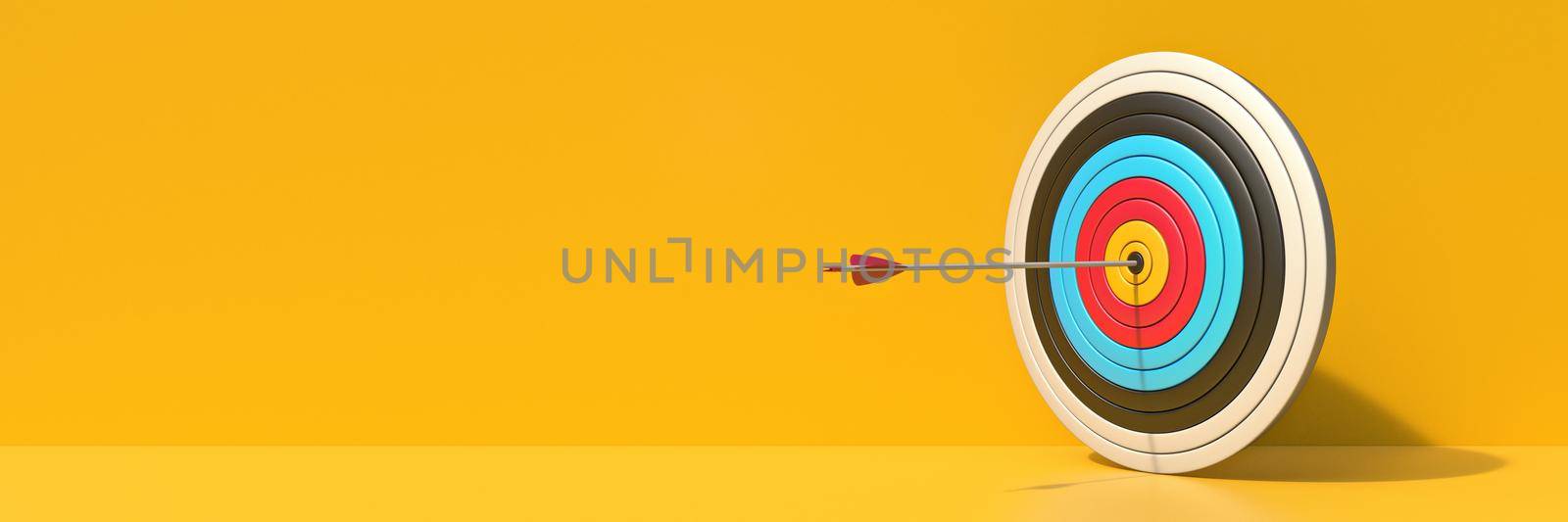 Archery target 3D rendering illustration isolated on yellow background