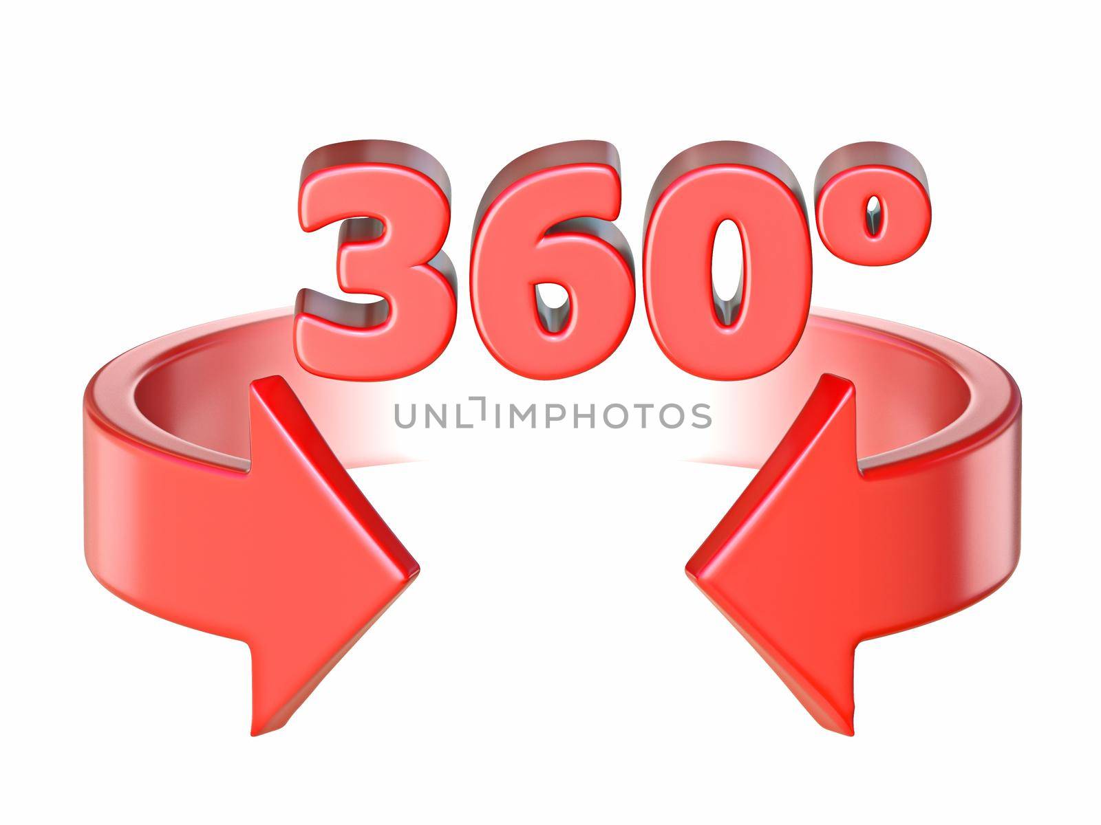 Red 360 degree horizontal rotation icon 3D rendering illustration isolated on white background