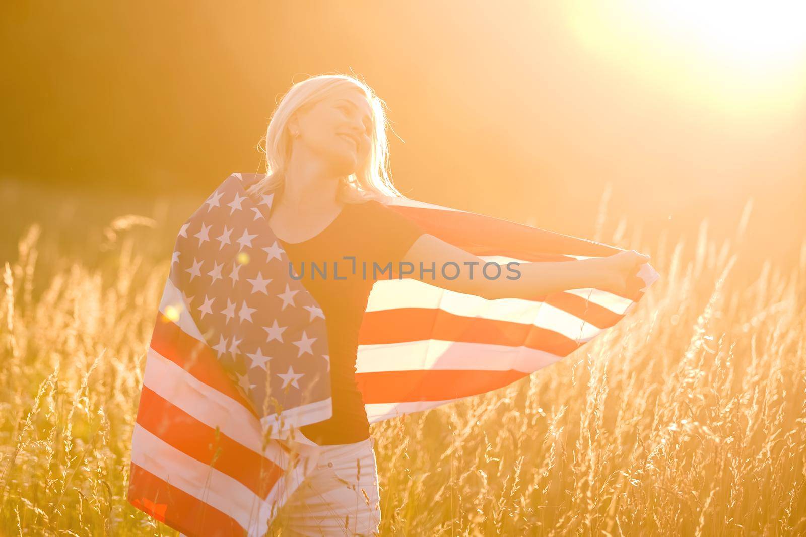 Beautiful Young Woman with USA Flag
