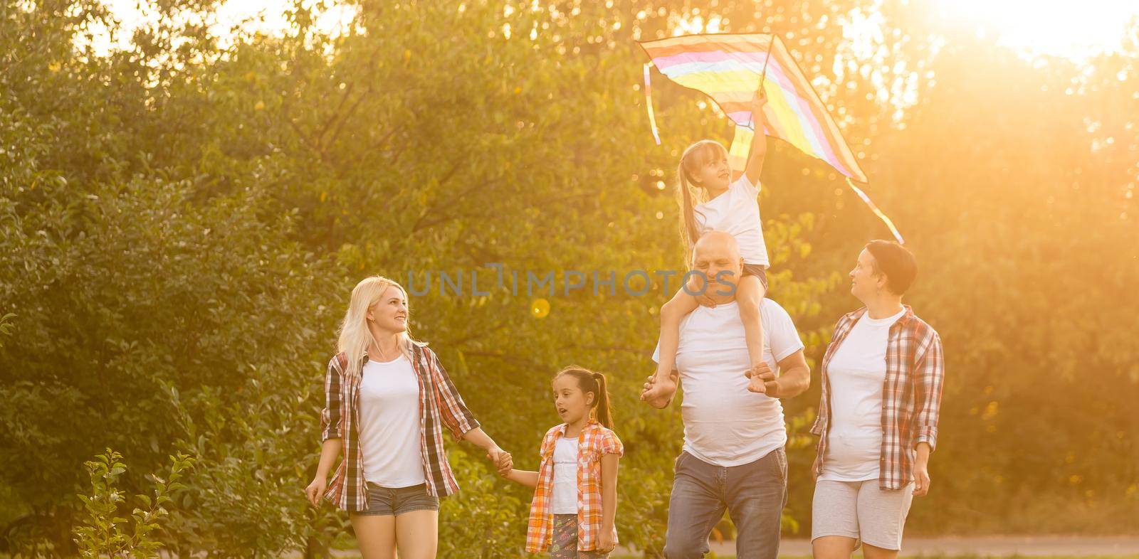 Family Walking Dog Togetherness Nature Concept by Andelov13