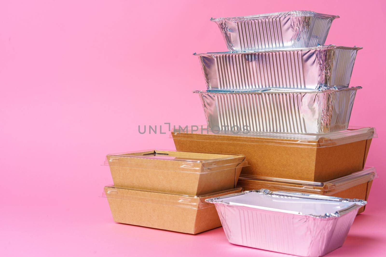 Diverse of containers for takeaway food. Food Delivery concept
