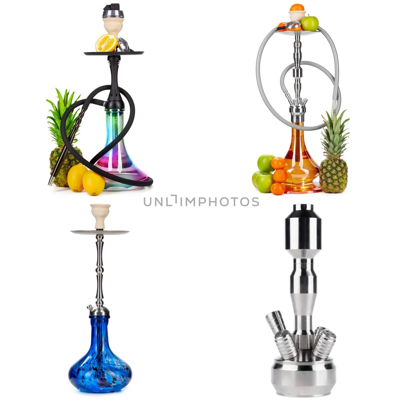 Collage of hookah isolated on a white background