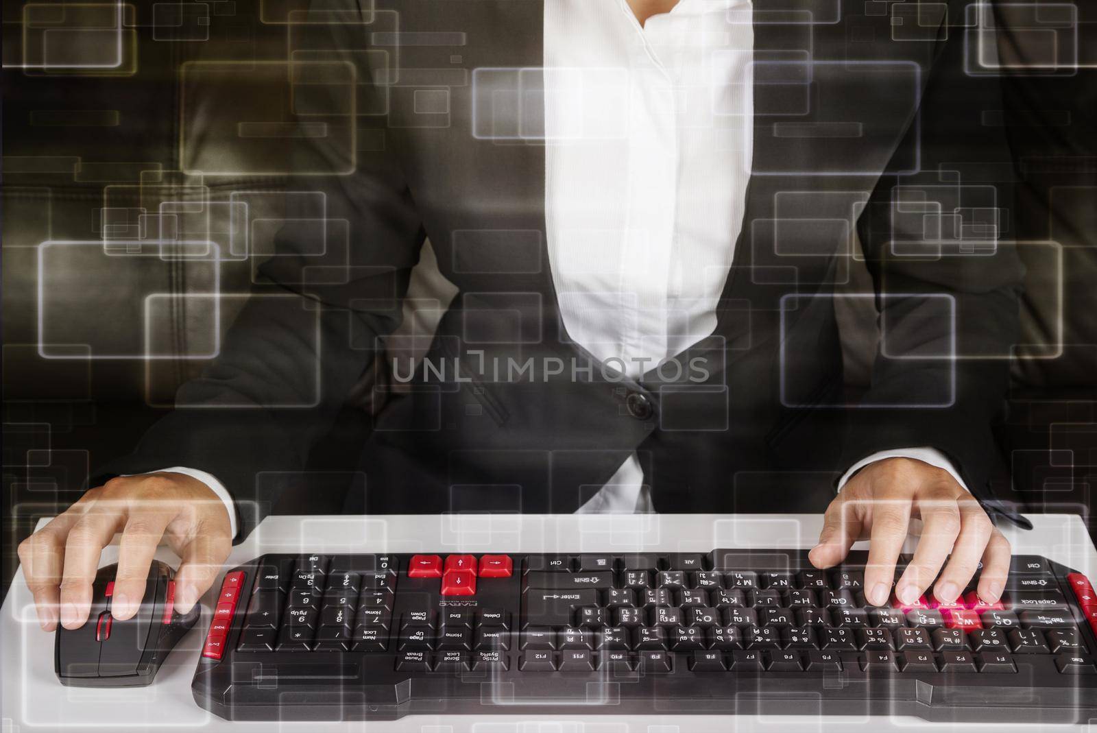 business hands working on computer keyboard and mouse