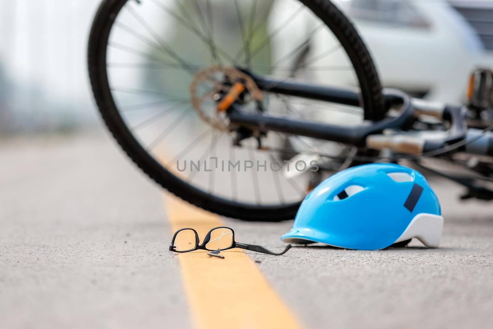 Accident car crash with bicycle on road by toa55