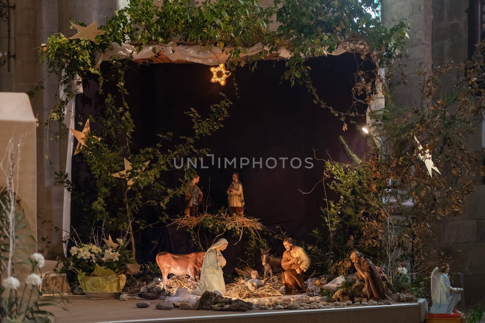 Christmas creche with Joseph Mary and small Jesus