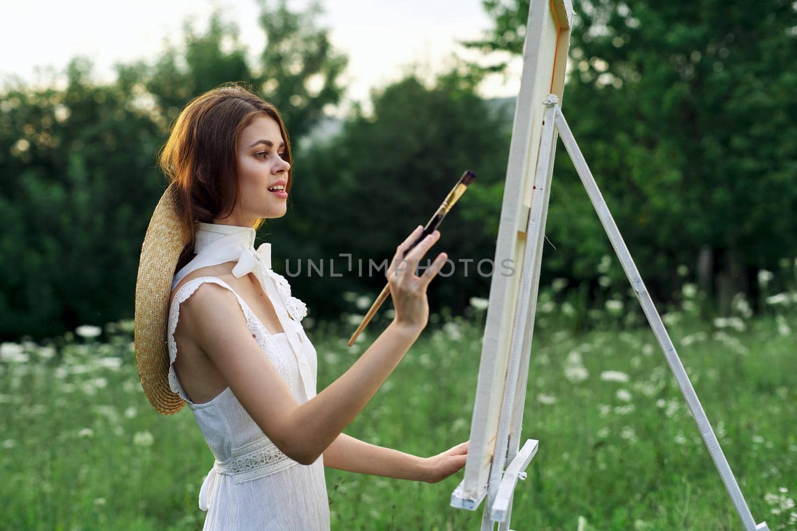 woman artist outdoors landscape creative hobby lifestyle. High quality photo