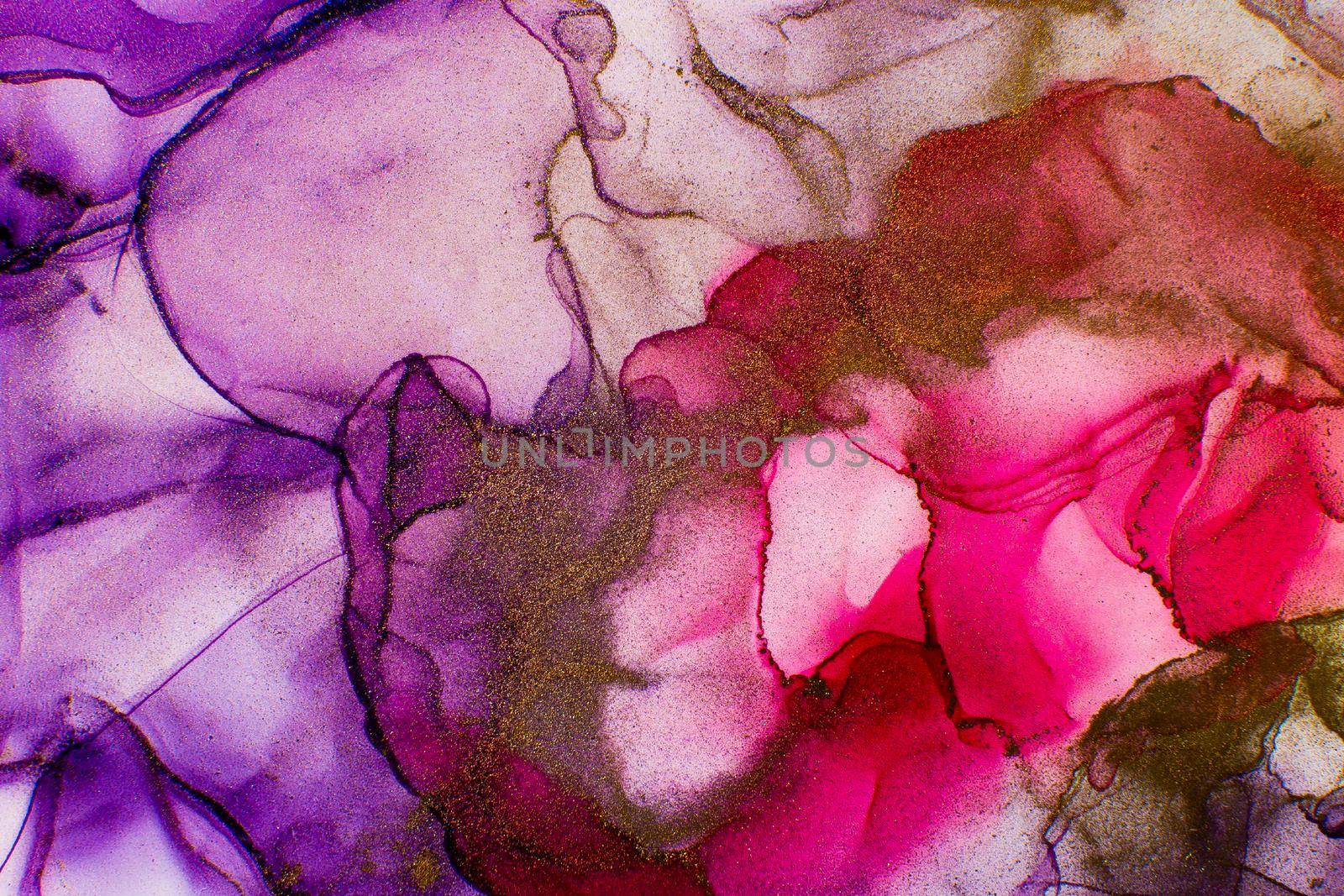 Light abstract background with transparent alcohol ink spots.Sky color, White and Gold Streaks. Hoarfrost Background Splash. Water Ink Morbilli.