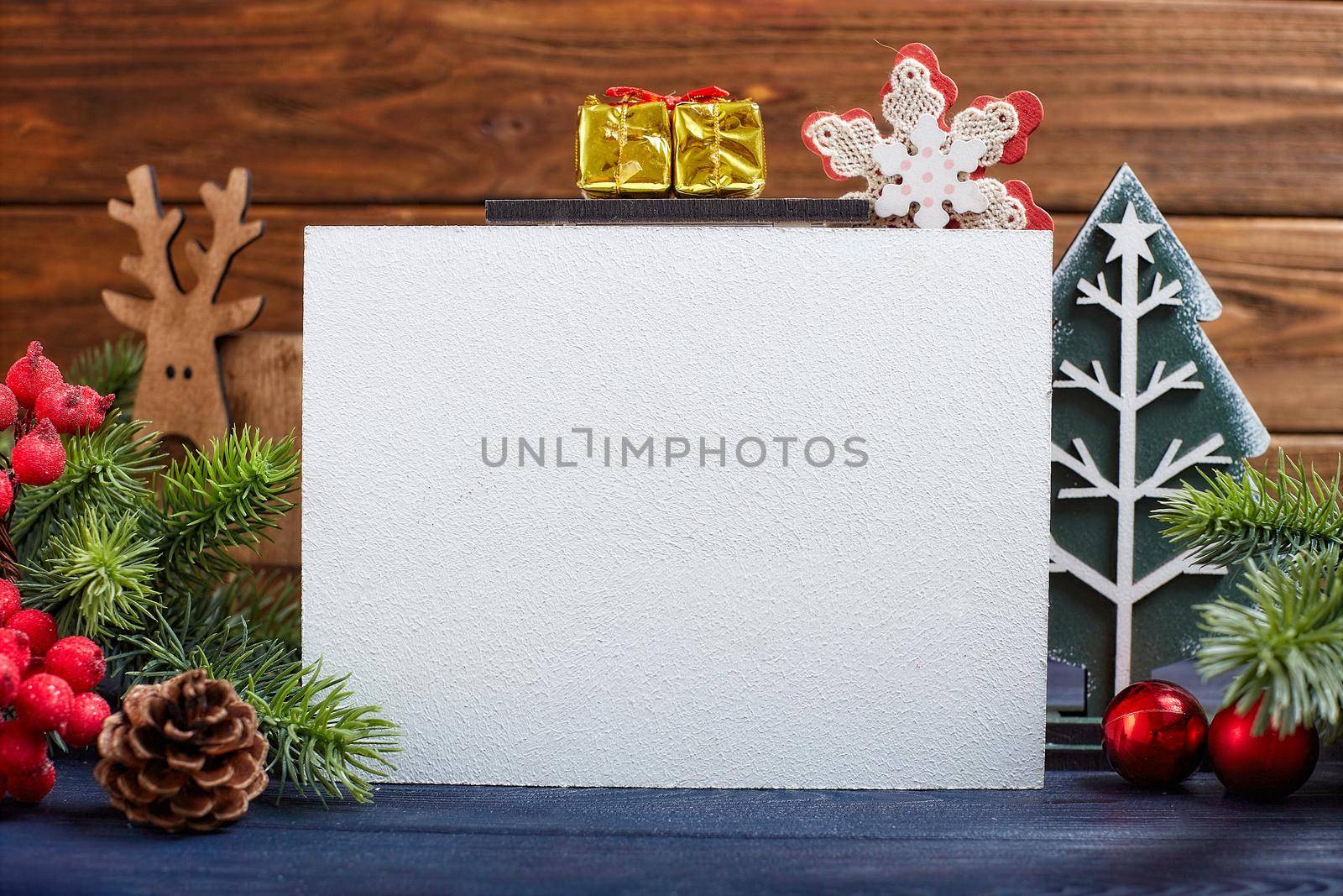 Christmas background with festive decoration and text , Merry Christmas and happy new year concept