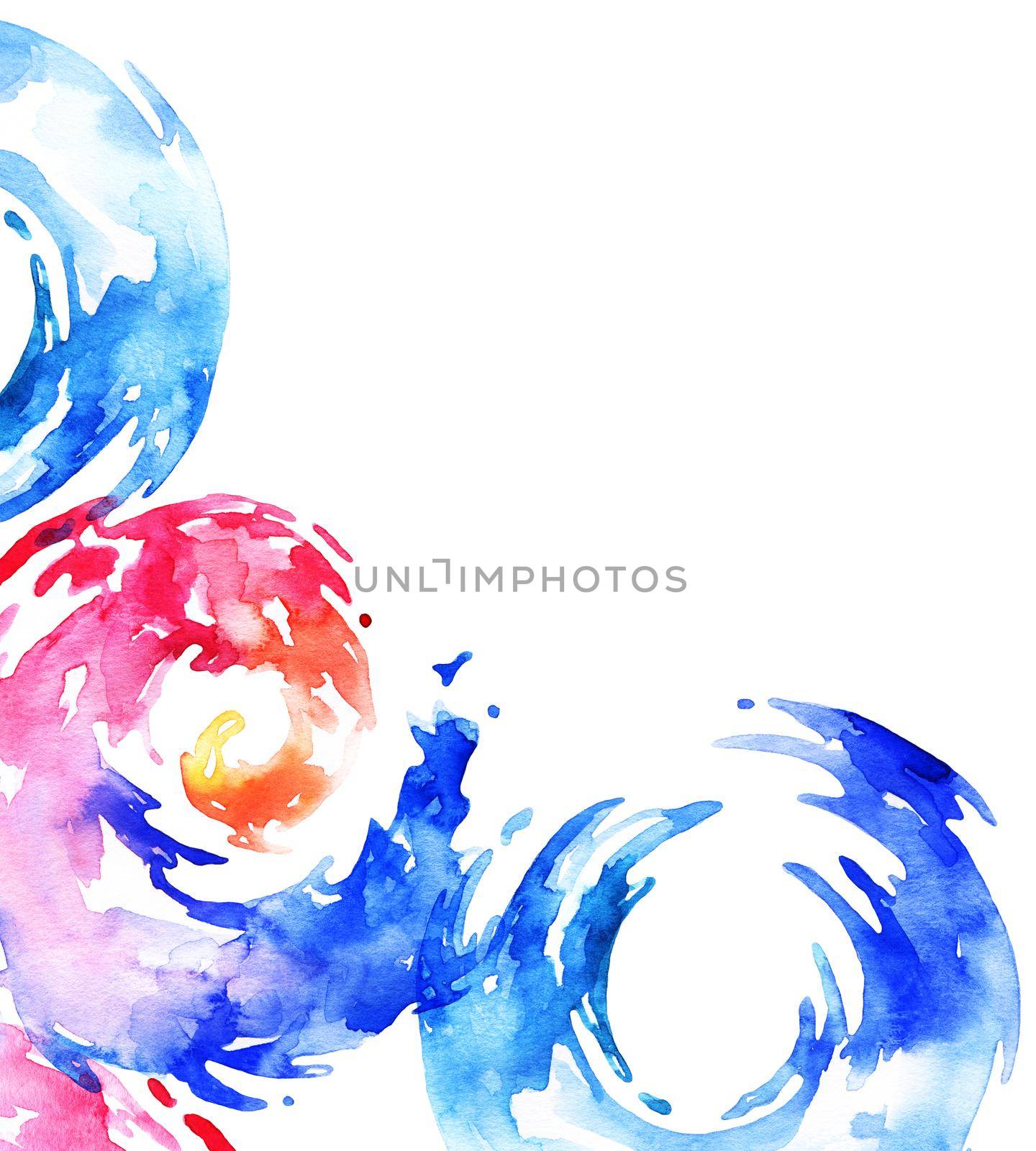 Abstract watercolor color stains - hand drawn decorative elements on white background