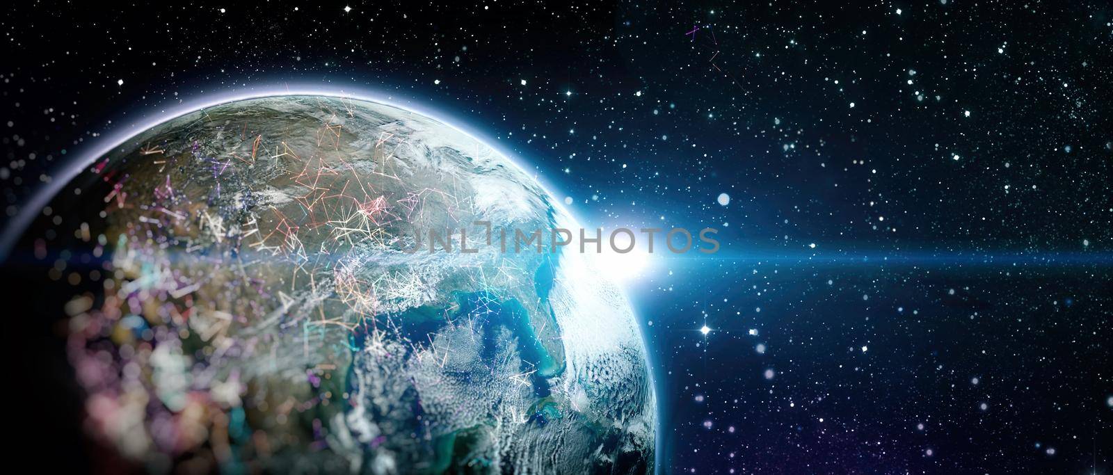 Global world network and telecommunication on earth , Technology for internet business.Elements of this image furnished by NASA