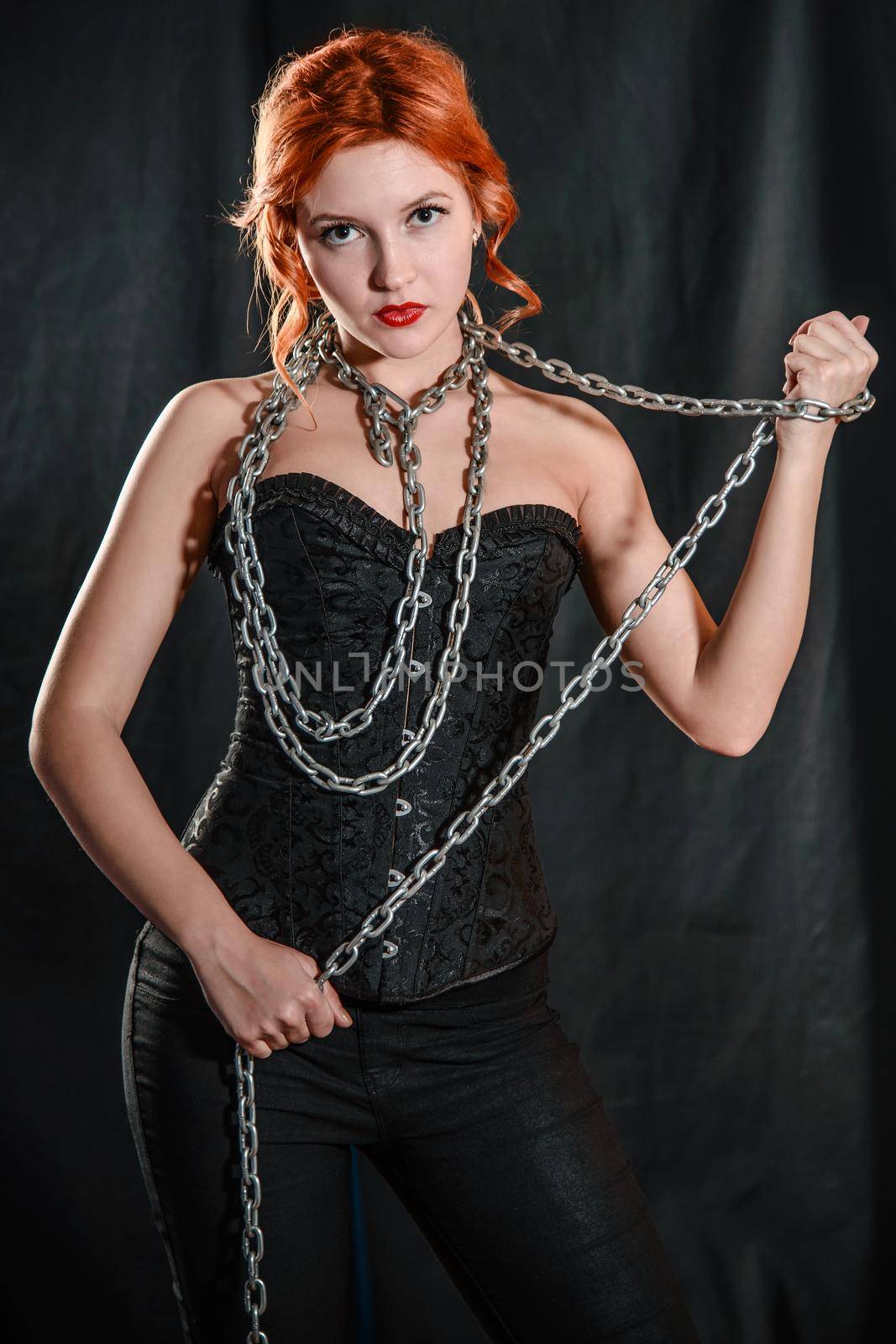 beautiful young woman with chain around his neck by zartarn