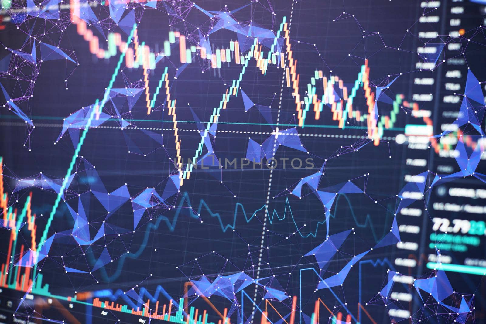 Bar graphs, Diagrams, financial figures. Forex chart. Concept of stock market and fintech.Futuristic financial interface .