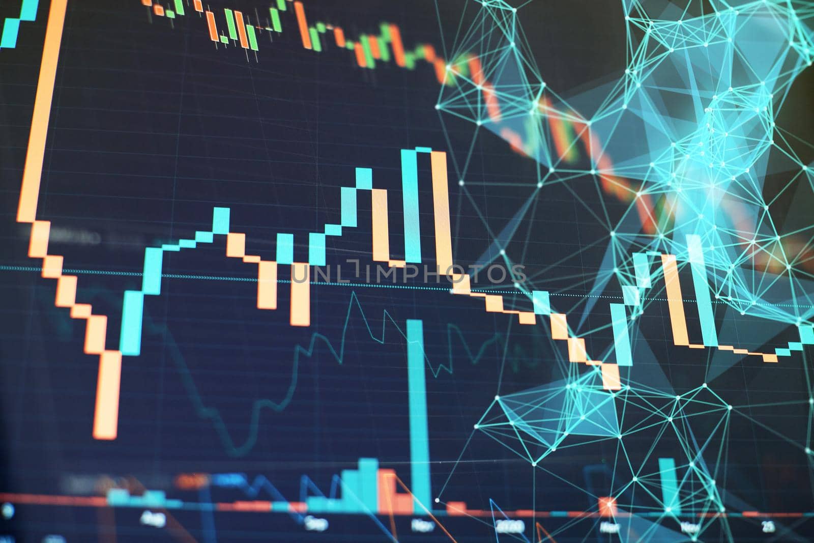 Bar graphs, Diagrams, financial figures. Forex chart. Concept of stock market and fintech.Futuristic financial interface by Maximusnd