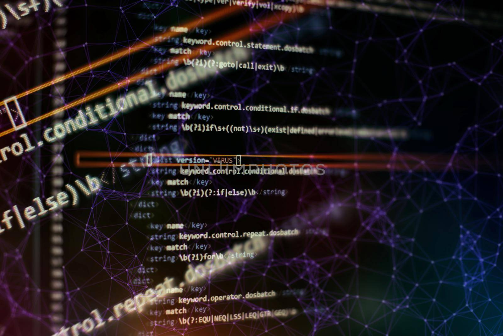 Notebook closeup photo. CSS, JavaScript and HTML usage. Monitor closeup of function source code.