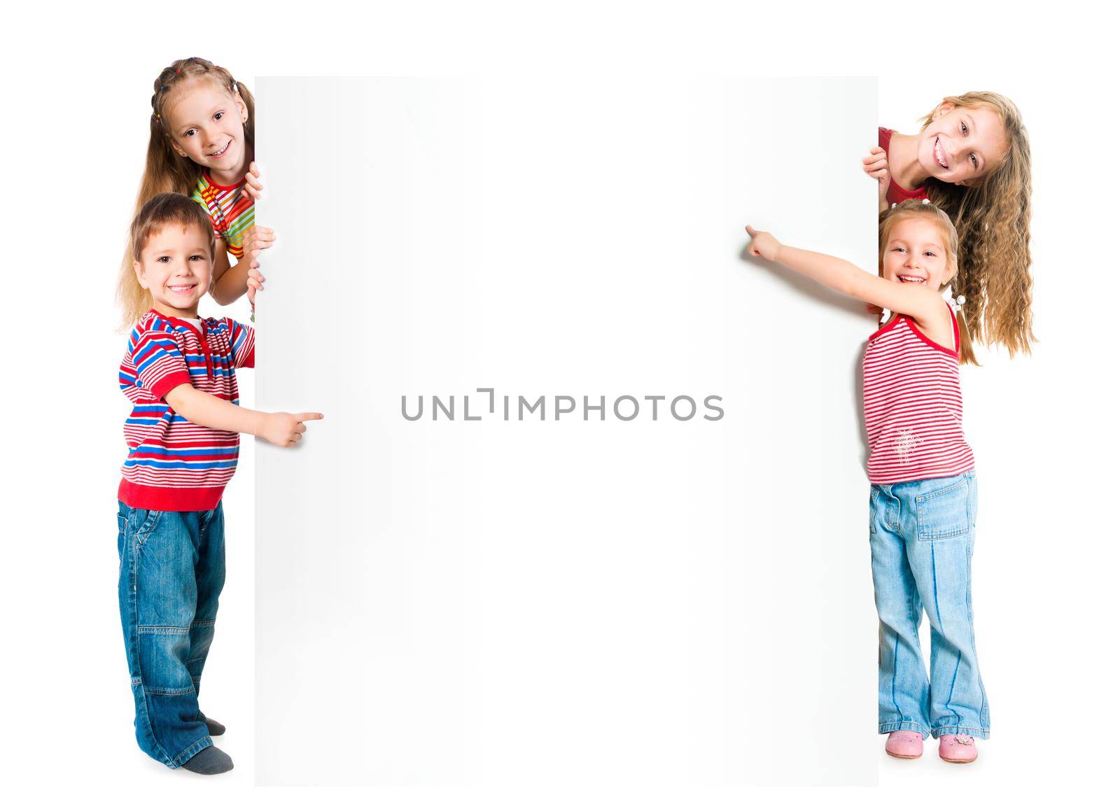 Beautiful kids with big white banner