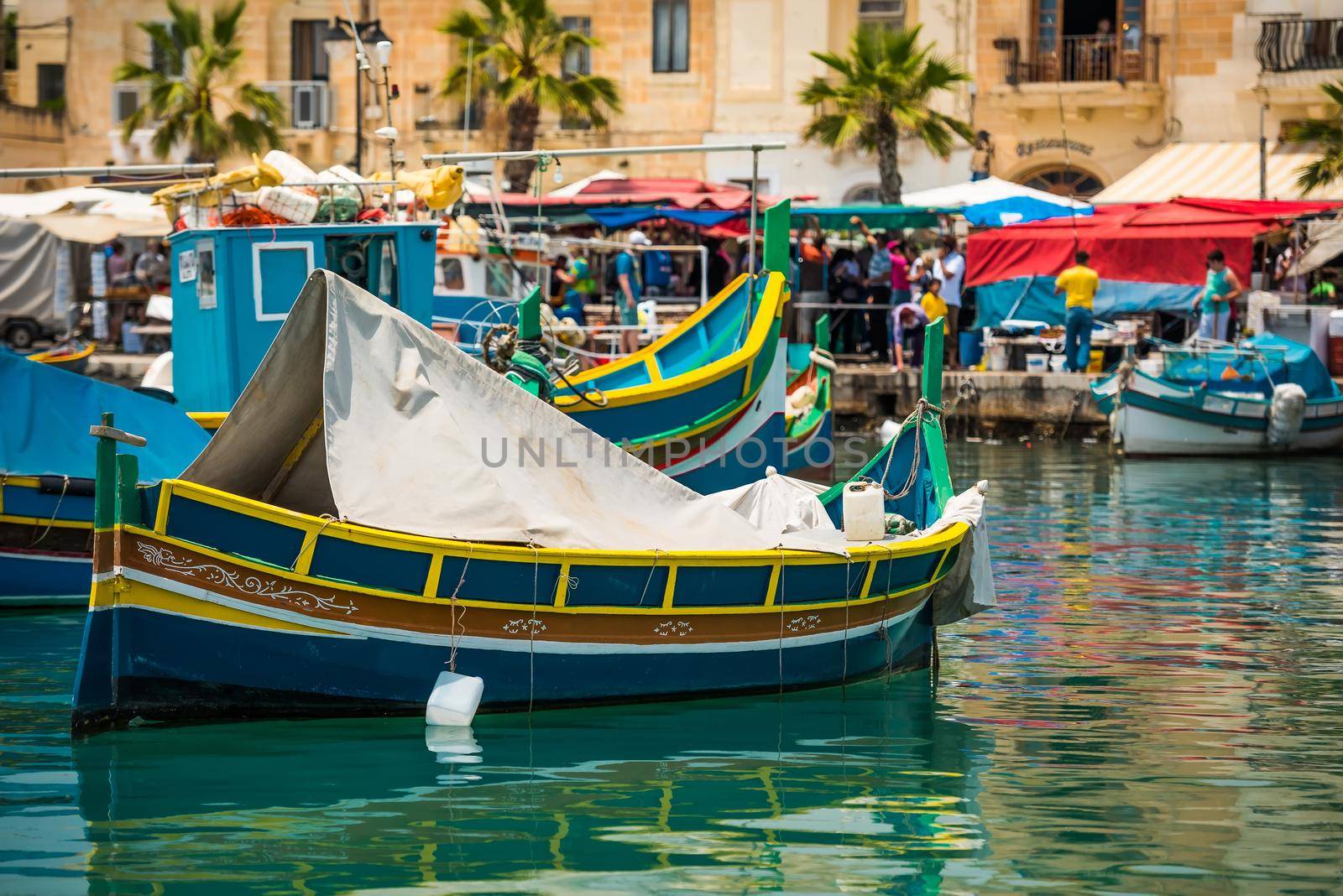 colorful fishing boat in the bay near Marsaxlokk in Malta