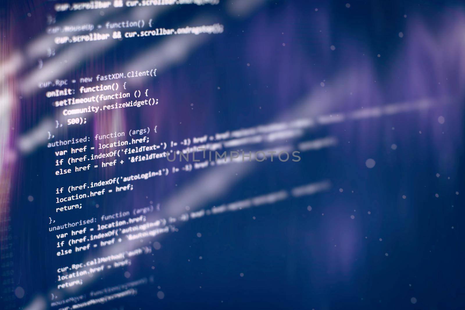 Abstract computer script code. Programming code screen of software developer. Software Programming Work Time. Code text written and created entirely by myself.