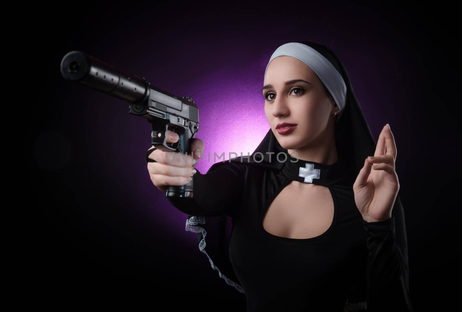 a nun with a weapon in the name of faith by Rotozey