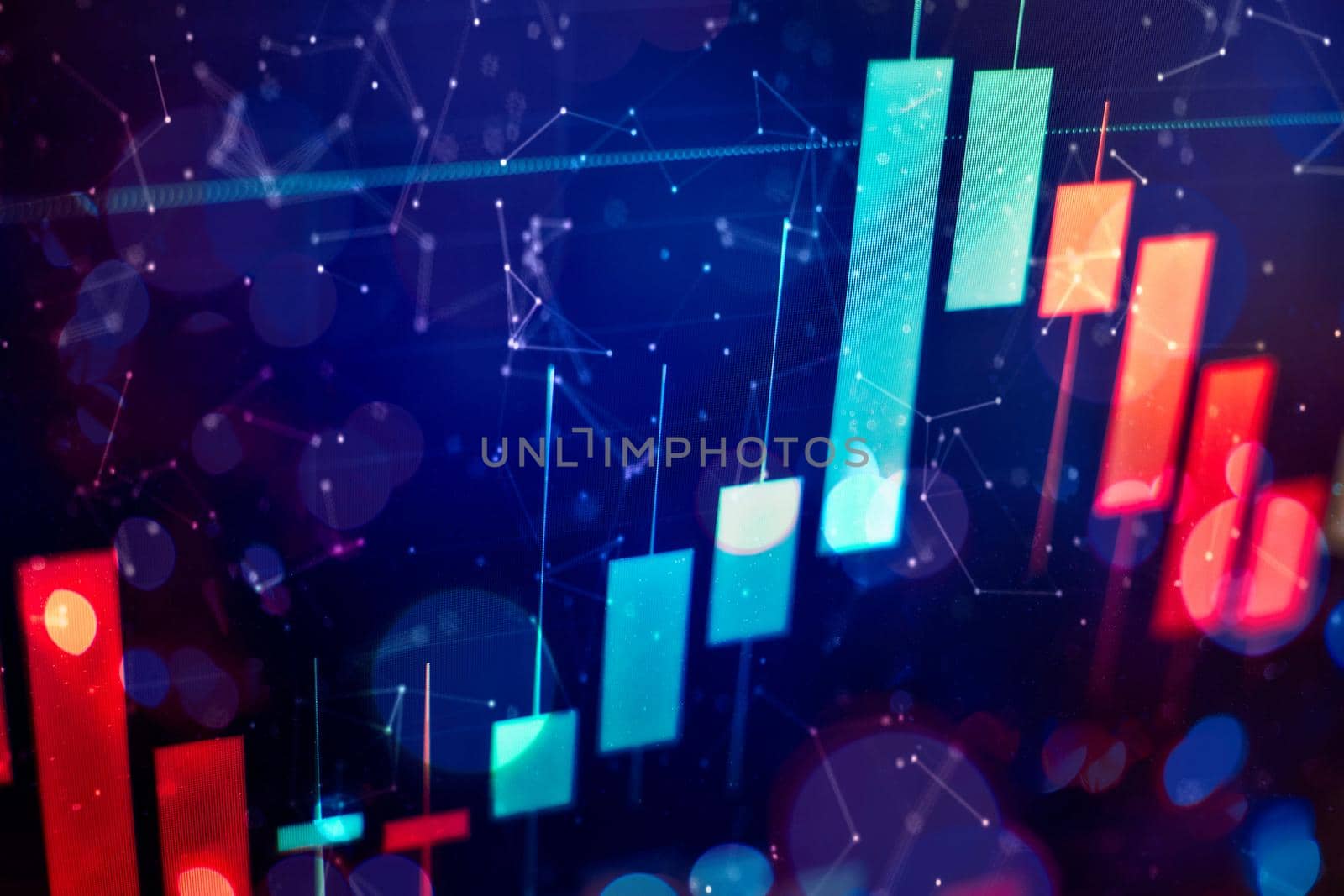 Bar graphs, Diagrams, financial figures. Forex chart. Concept of stock market and fintech.Futuristic financial interface .