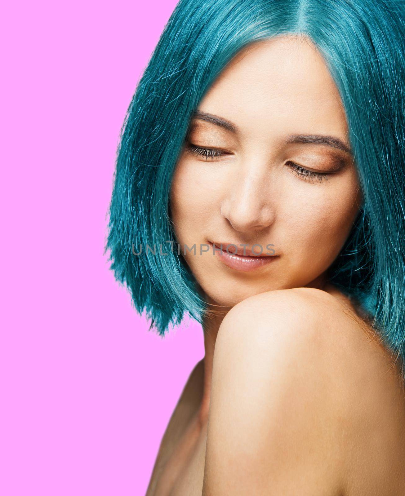 Attractive woman with blue hairstyle by alexAleksei