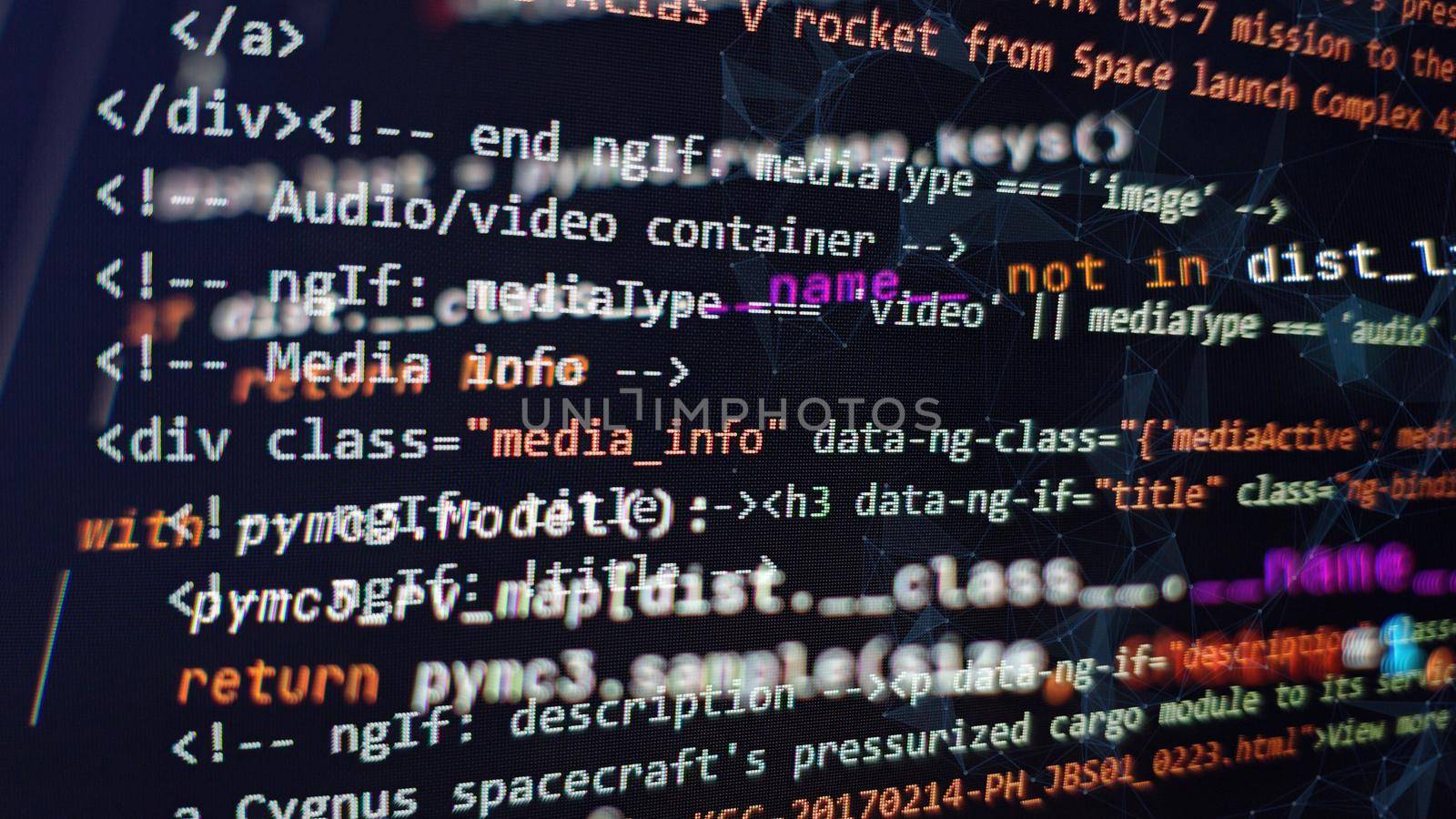 Website development. Developer working on program codes in office. Computer program. Programmer workplace. Programming code. Software source code.