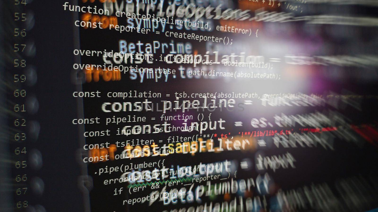 Hacker background, Programmer working in desktop laptop, Blurred screen with selective focus, JS, Closeup cooperating in web specialist apps, Tech source apps