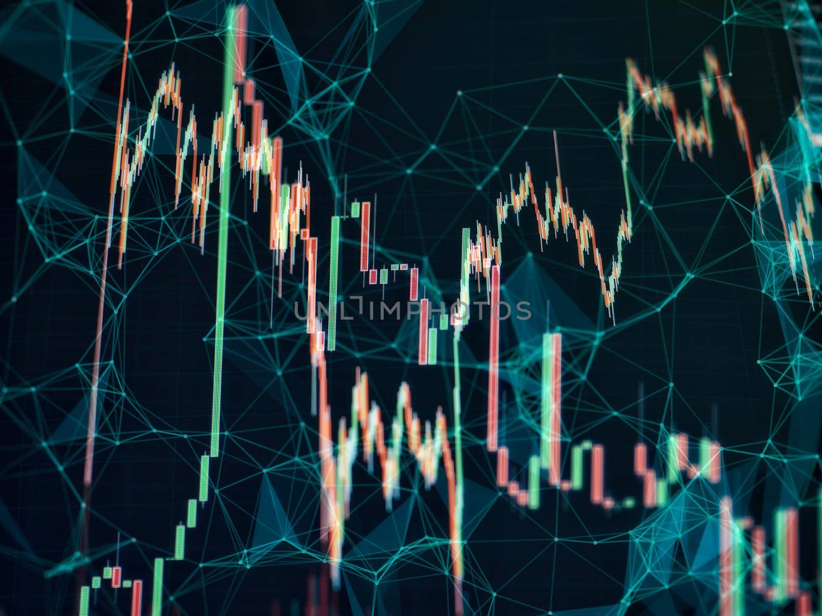Indicators including volume analysis for professional technical analysis on the monitor of a computer. Fundamental and technical analysis concept .