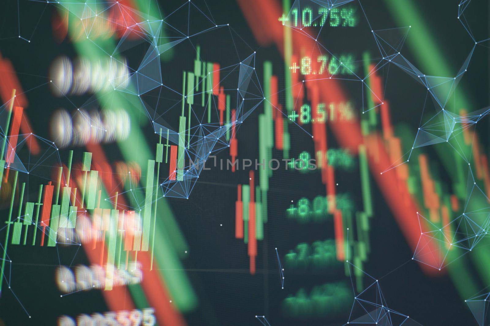 New modern computer and business strategy as concept. Financial diagram with candlestick chart used in market analysis for variation report of share price