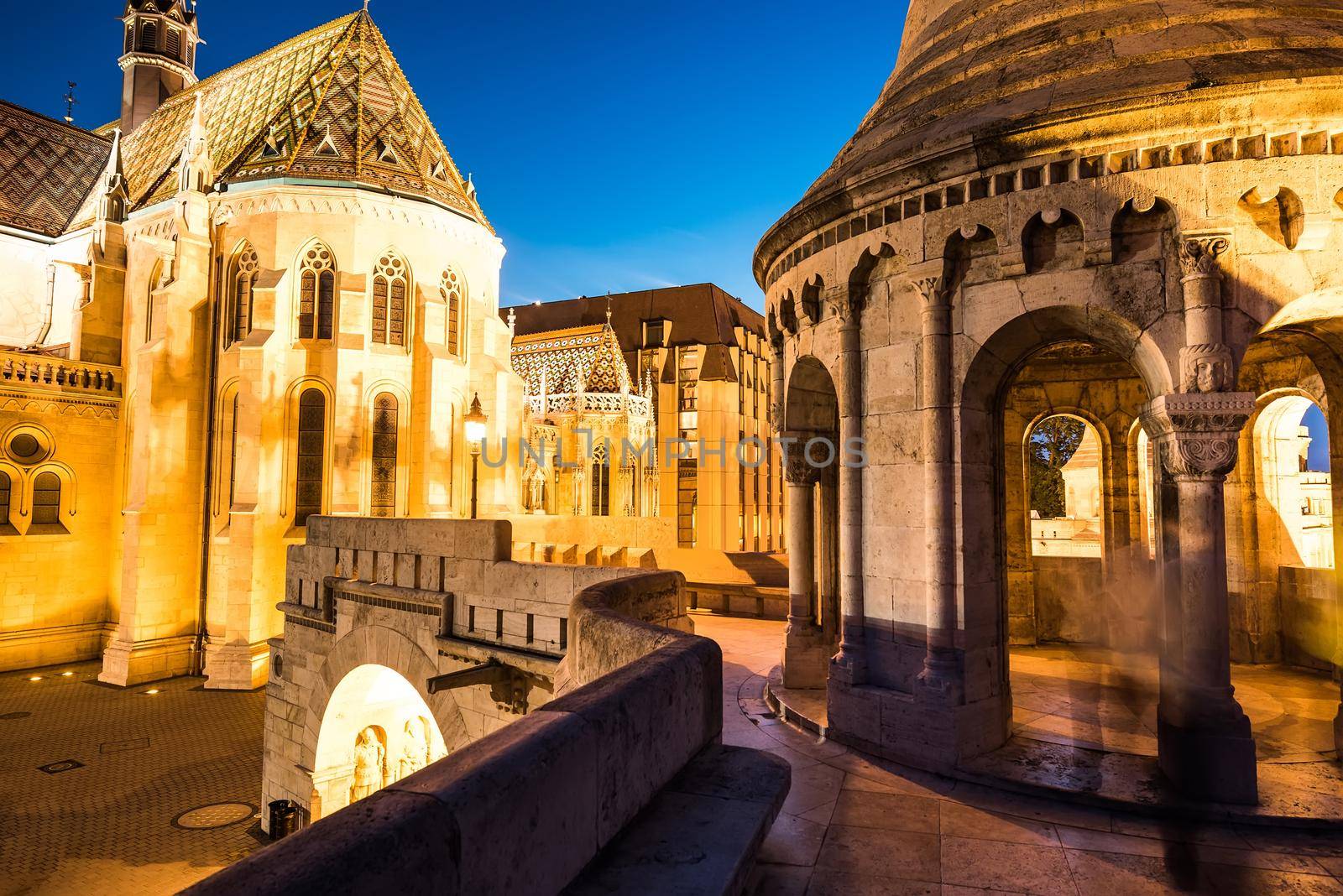 night view on the old fishermen Bastion in Budapest