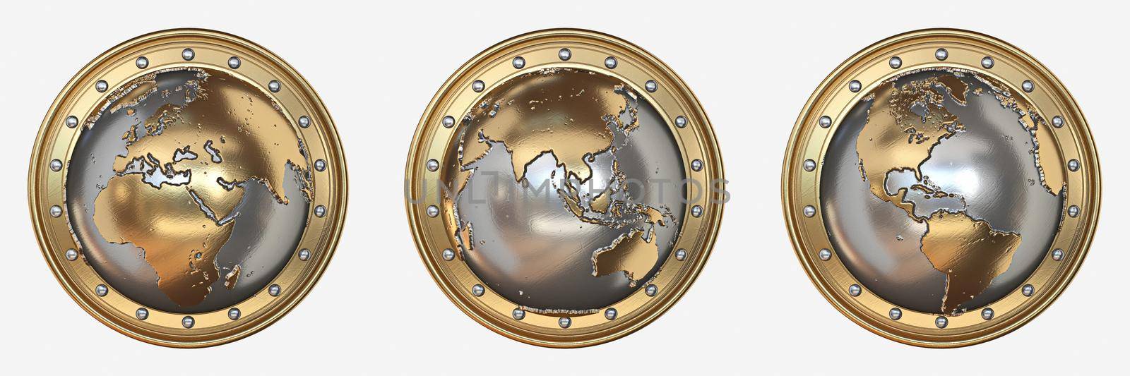 Three golden globe shields 3D by djmilic