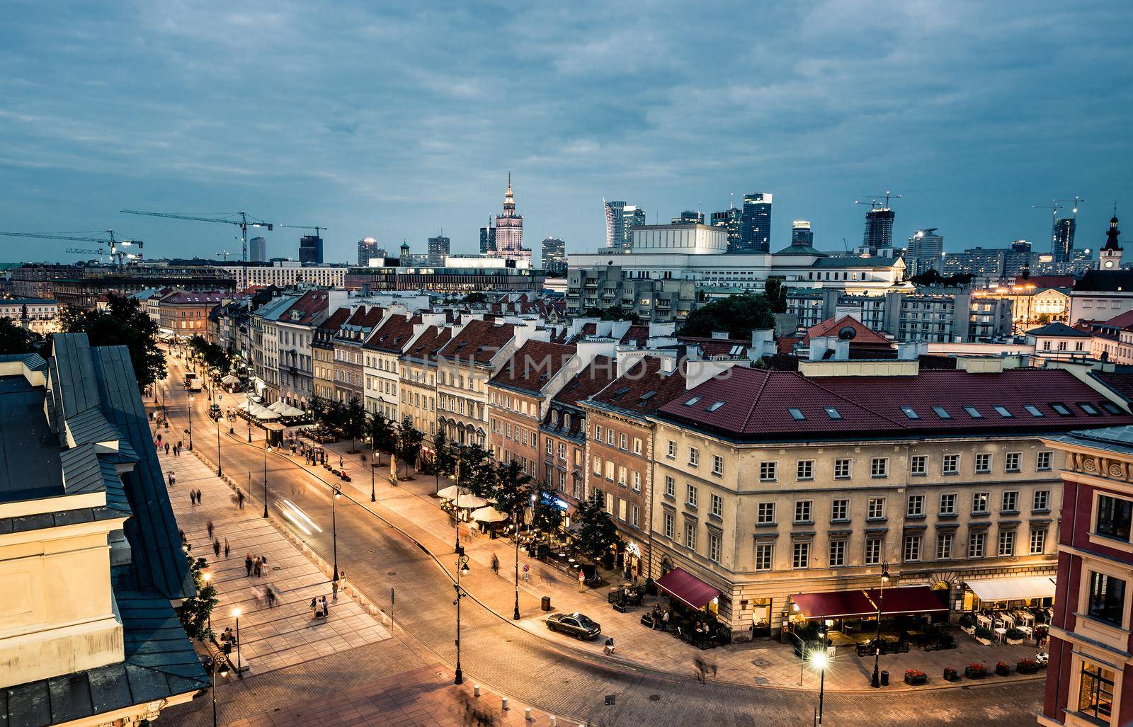 night view of Warsaw center from the town hall, Poland