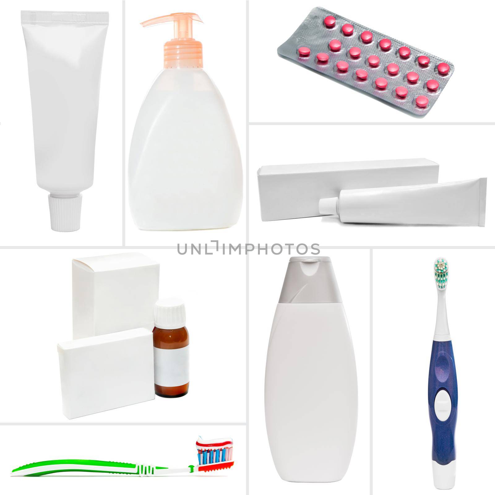photo collage items Health isolated on white background