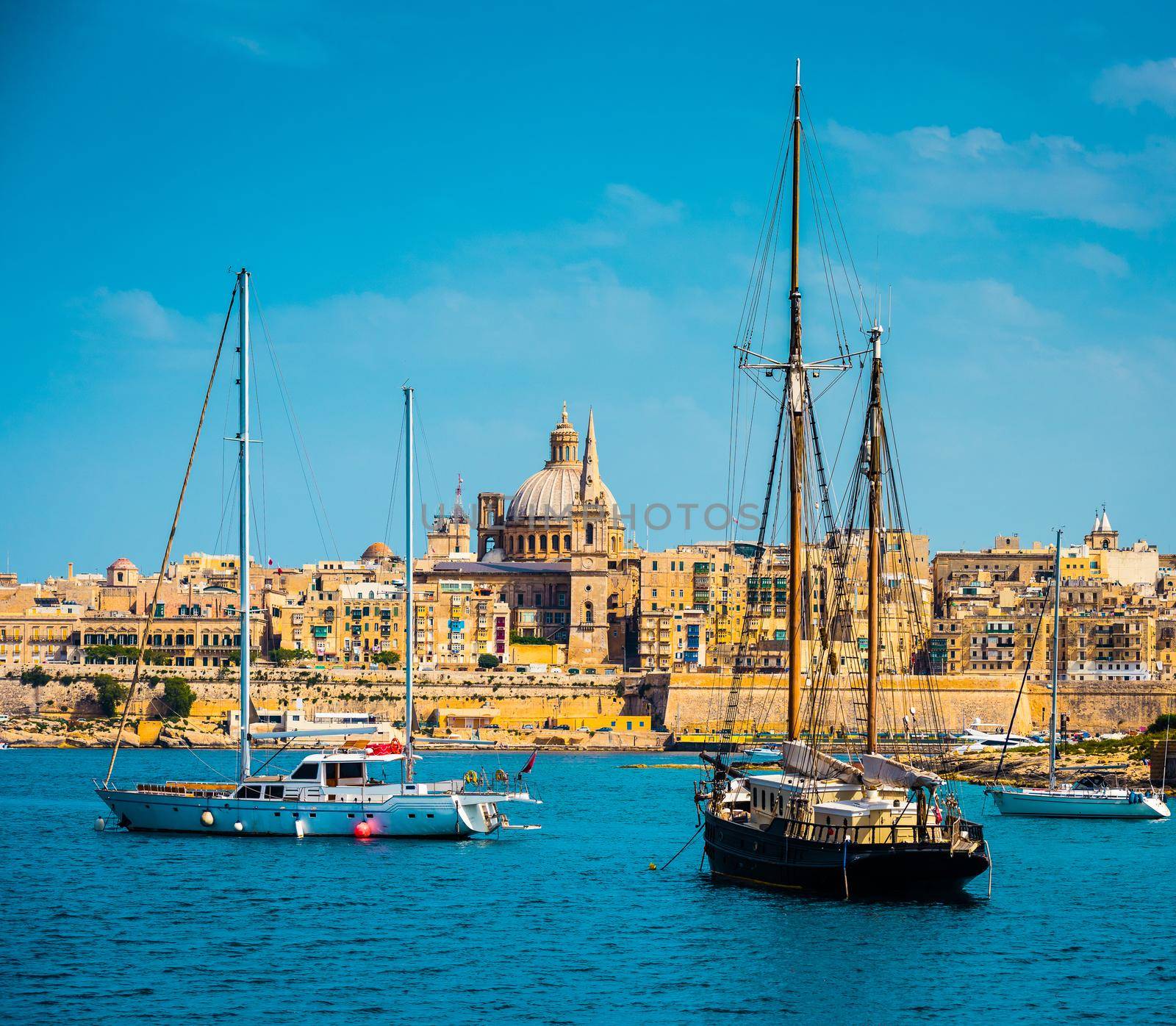 scenic View of Marsamxett Harbour and Valletta in Malta
