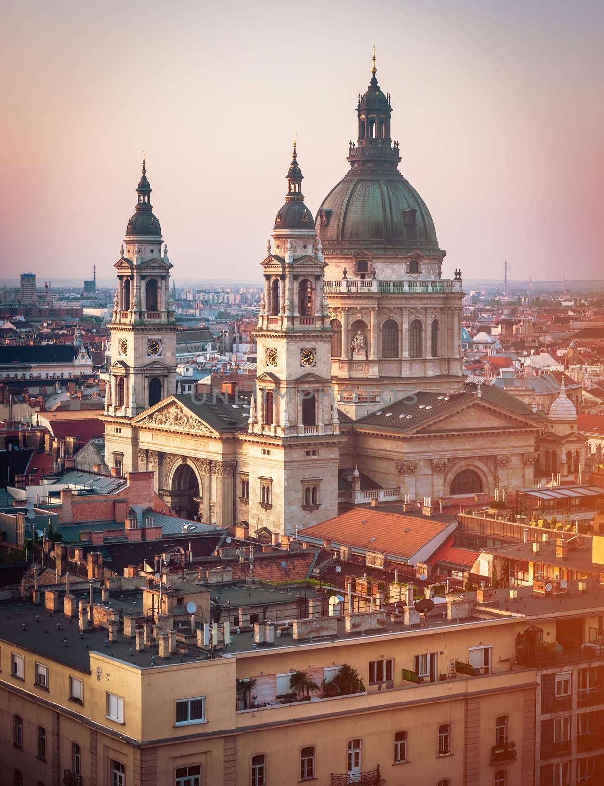 evening view on Cupola of Basilica of saint Istvan in Budapest