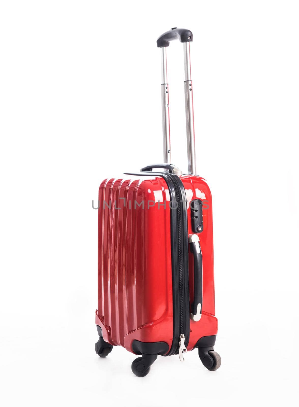 red suitcase isolated on white background