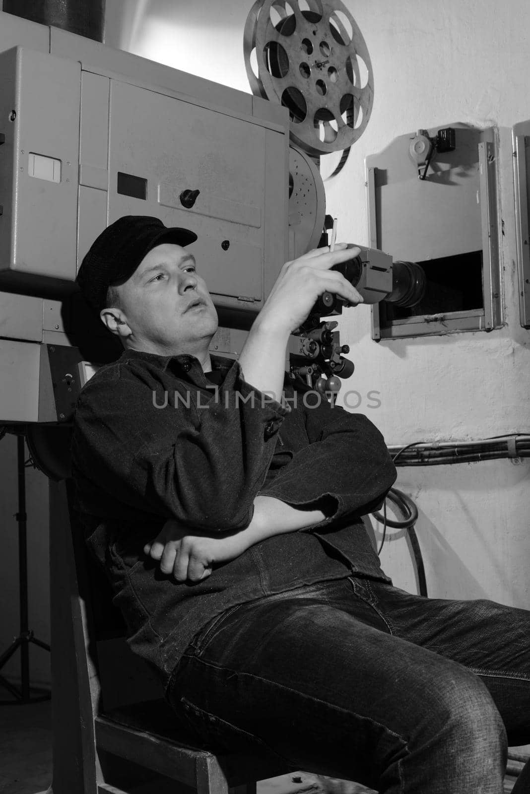 projectionist at work in the room projectionist