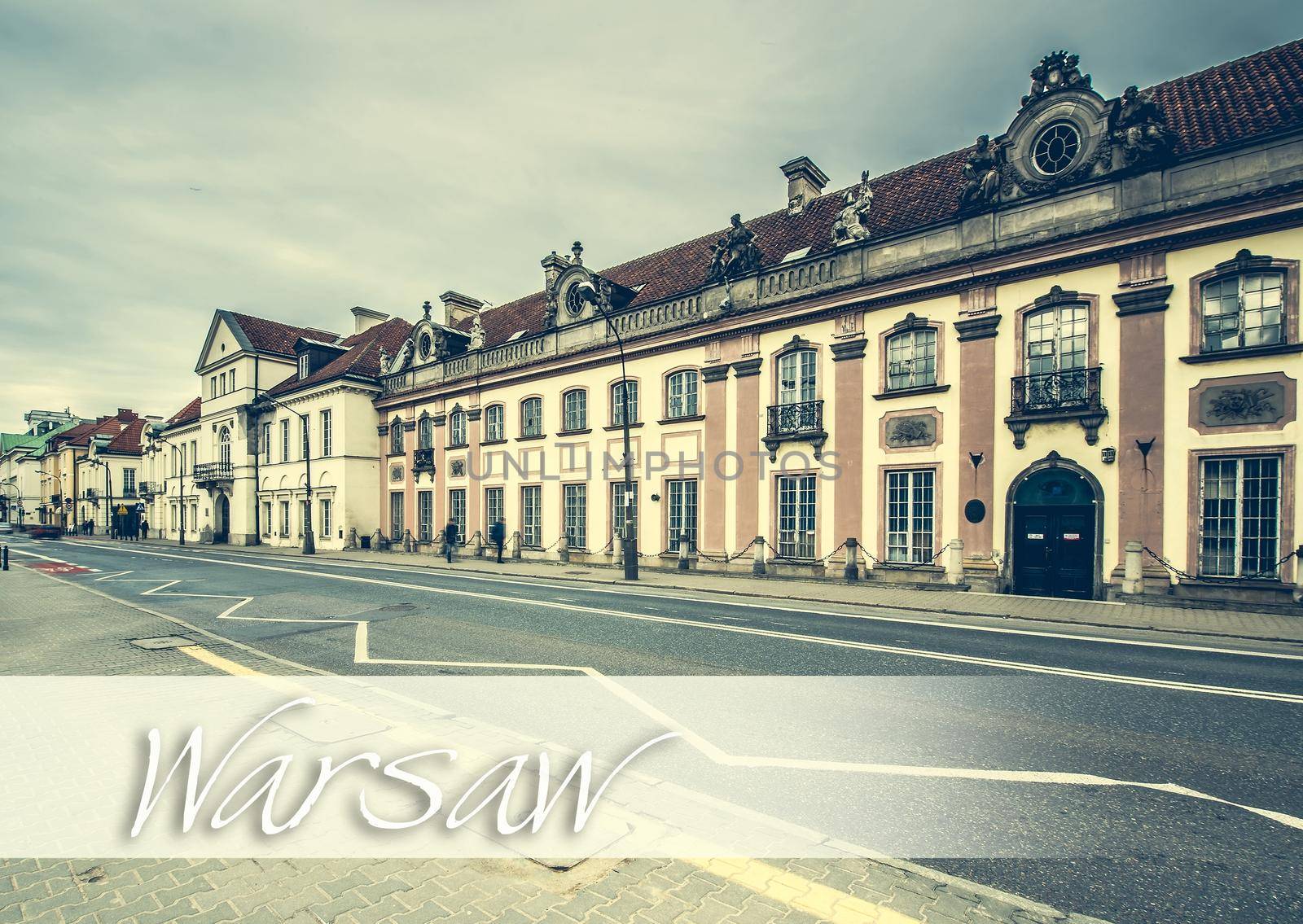 streets and buildings in a center of Warsaw, Poland