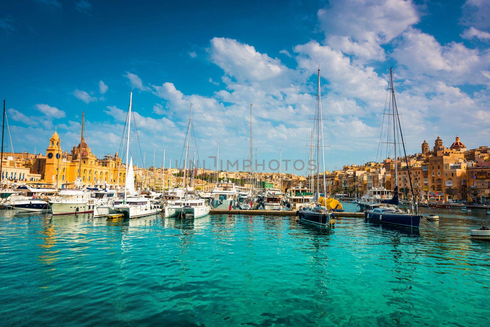 yachts near pier in Birgu near Cospicua in Malta