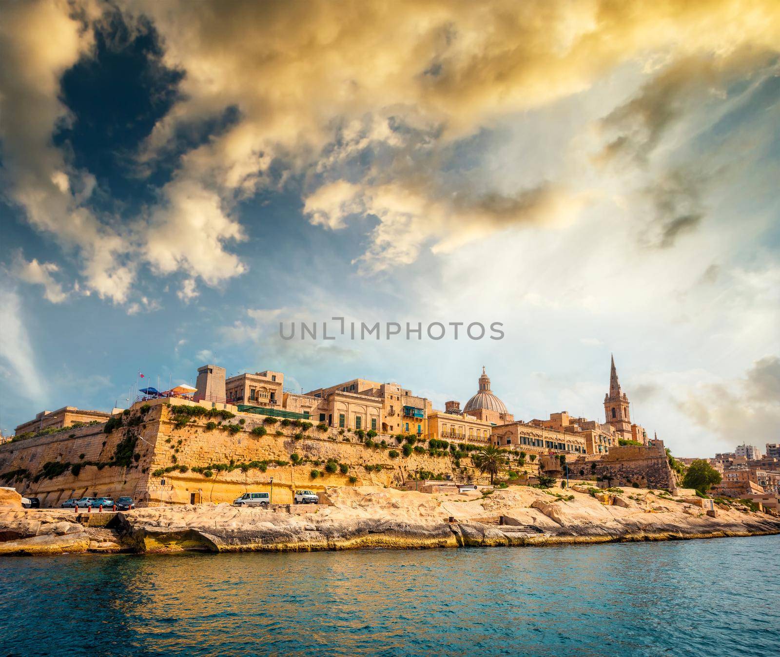 view on Valletta with its architecture from the sea