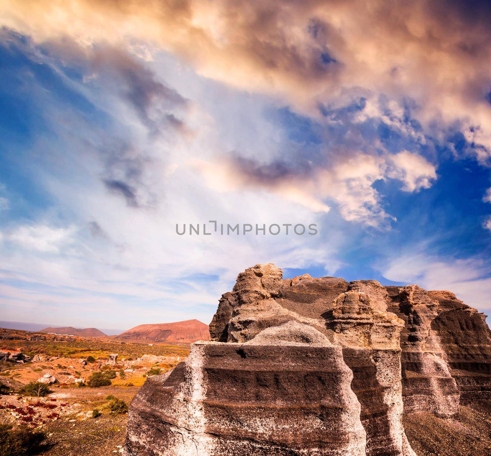 canyon and mountain on the background at beautiful sunset