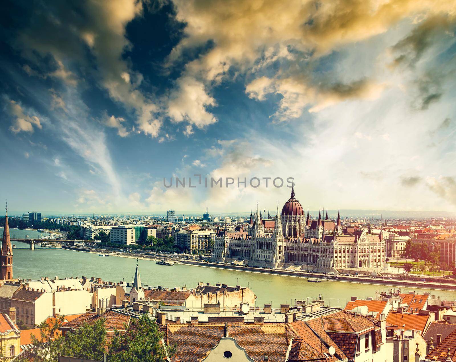 Hungarian Parliament view from fishermen Bastion in Budapest