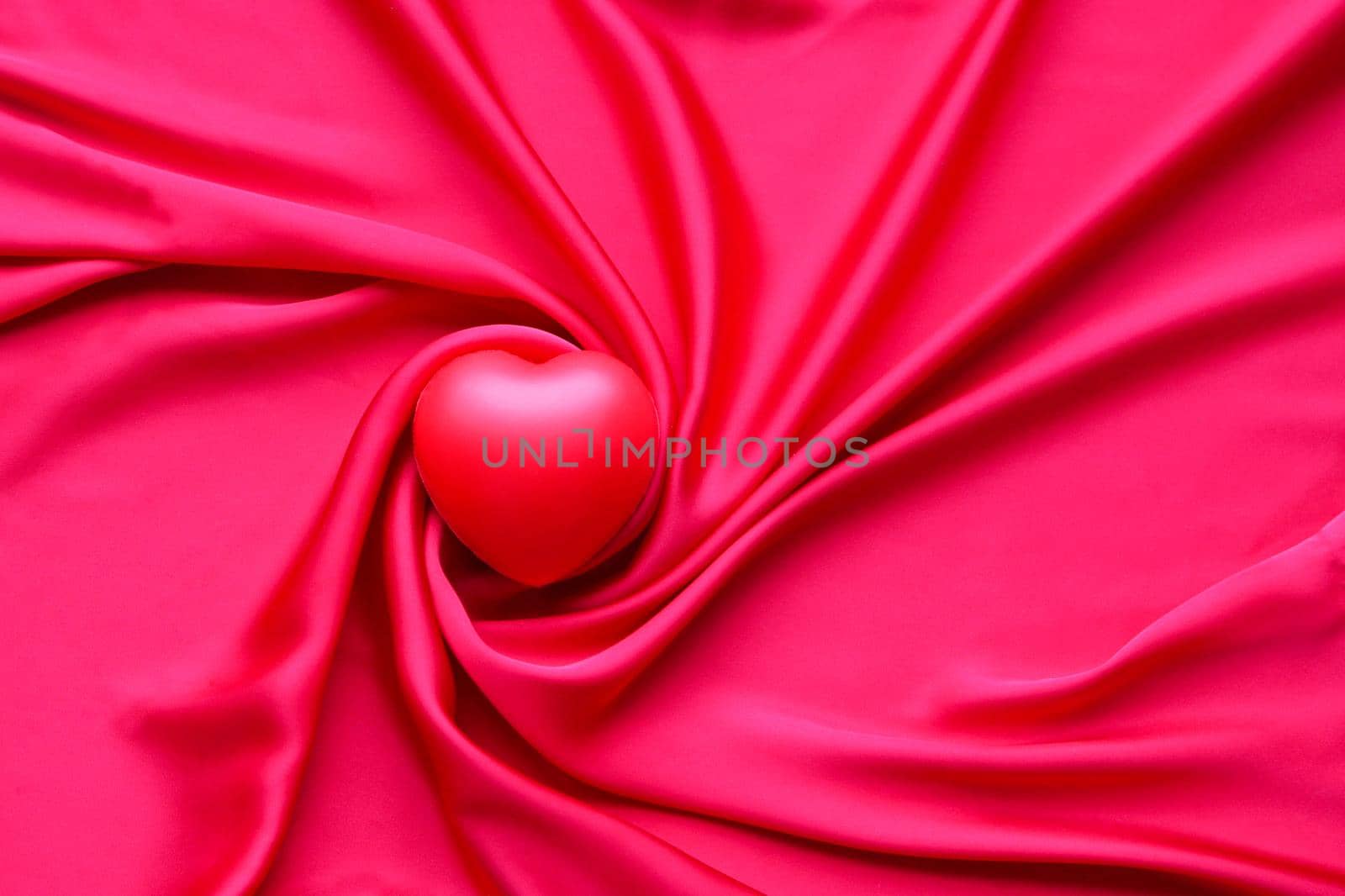 Valentines Day Background, Valentine Heart Red Silk Fabric, Wedding Love- red heart on textile by julija