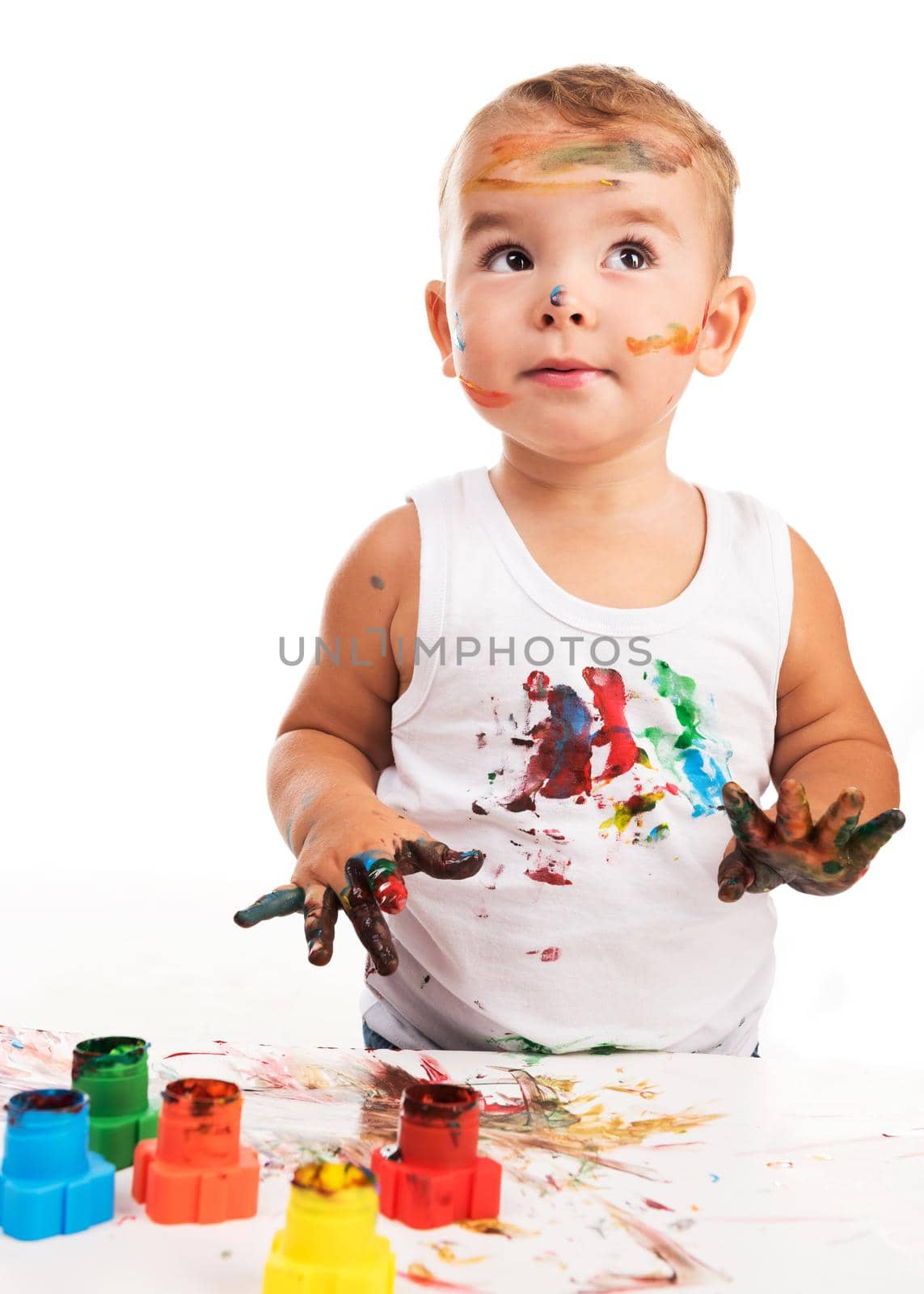joyful little boy with paints by GekaSkr