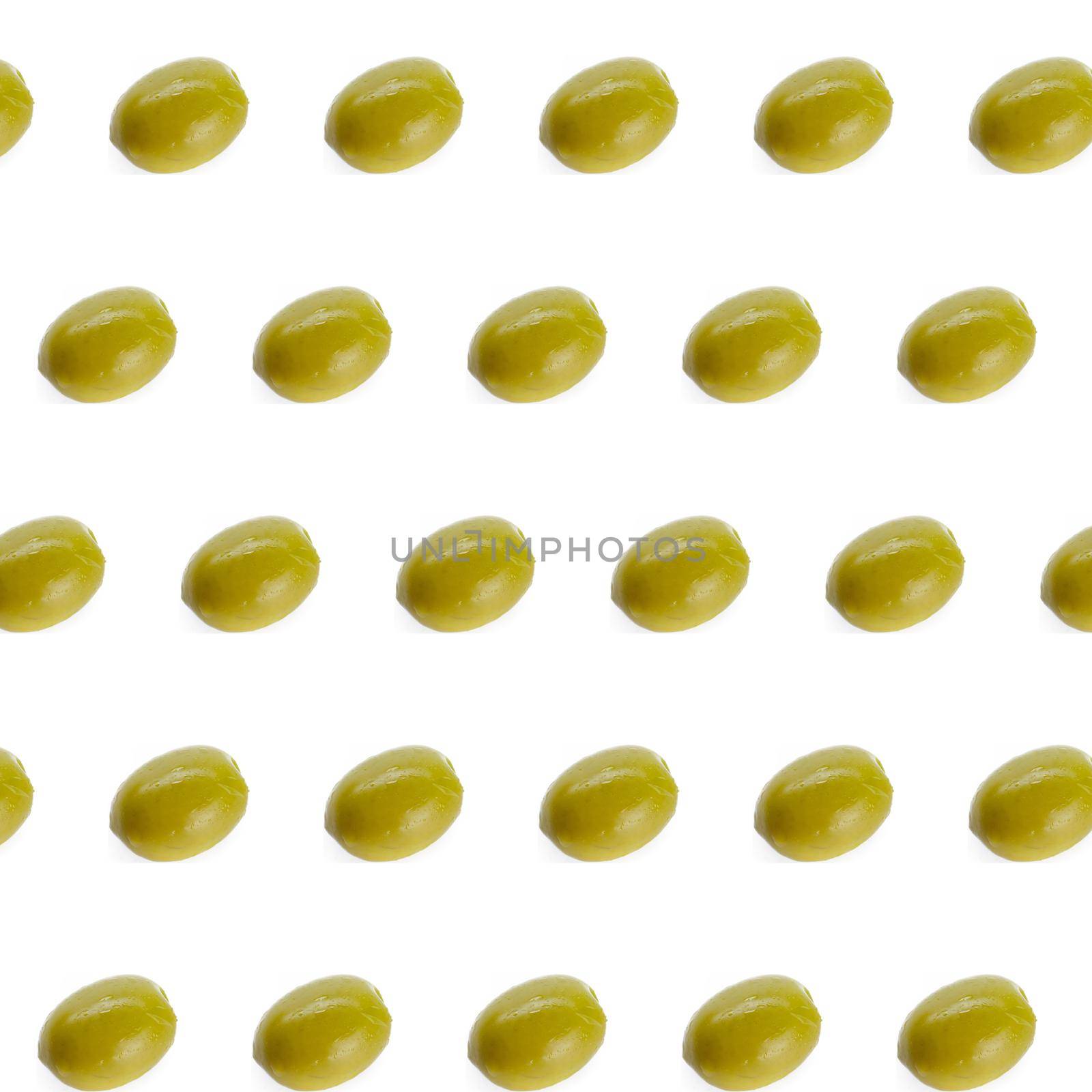 Seamless pattern with green olives. Vegetables abstract background. Olive on the white background by Fabrikasimf