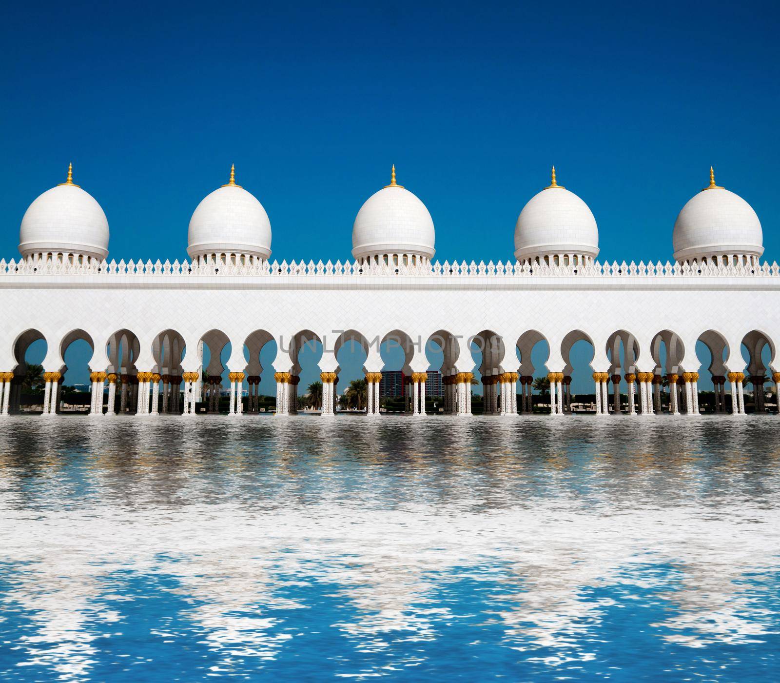 five domes of Sheikh Zayed Mosque in Abu Dhabi
