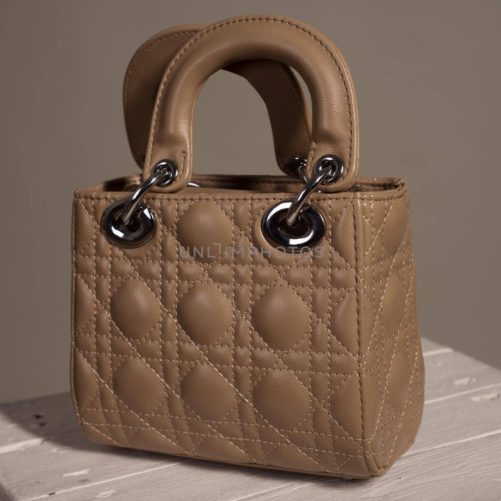 Brown Leather Woman Bag On White background