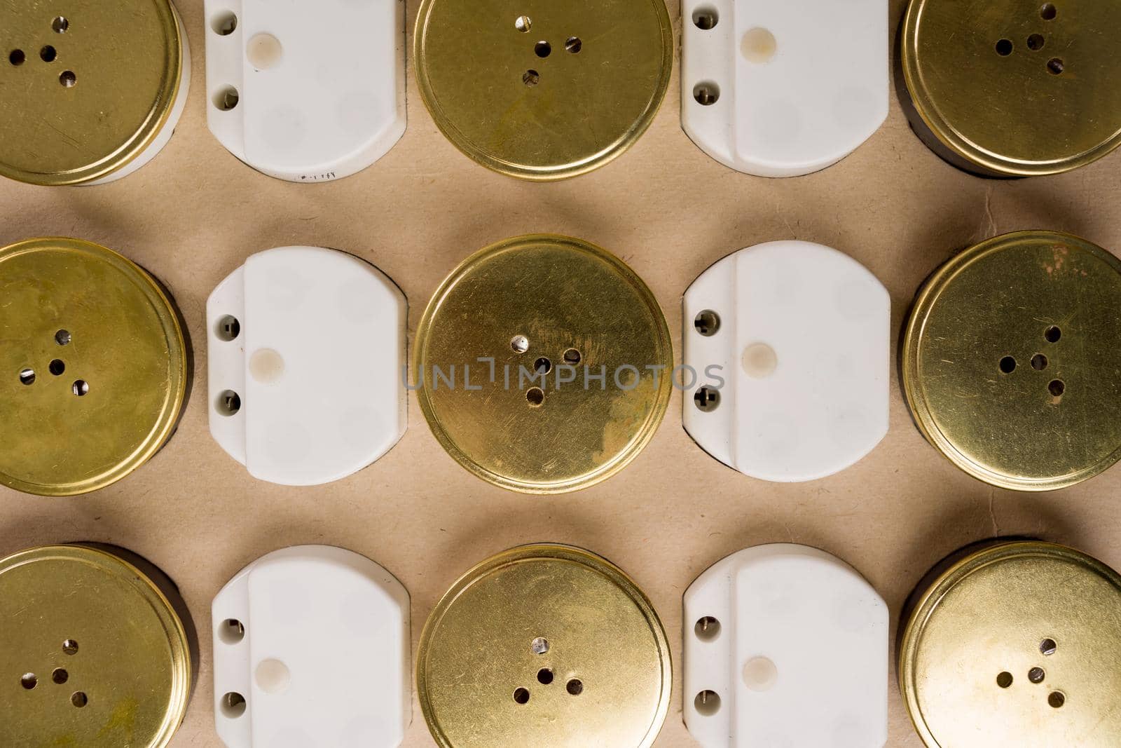 Speakers or microphones from vintage phones in paper stencil