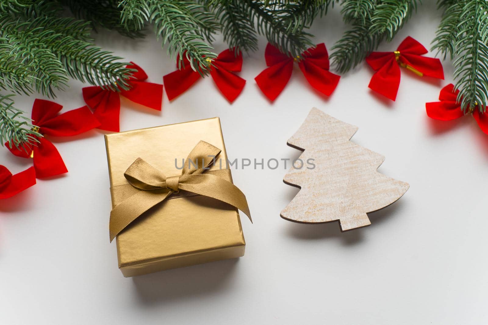 Christmas composition. Christmas gifts, Flat lay, top view.