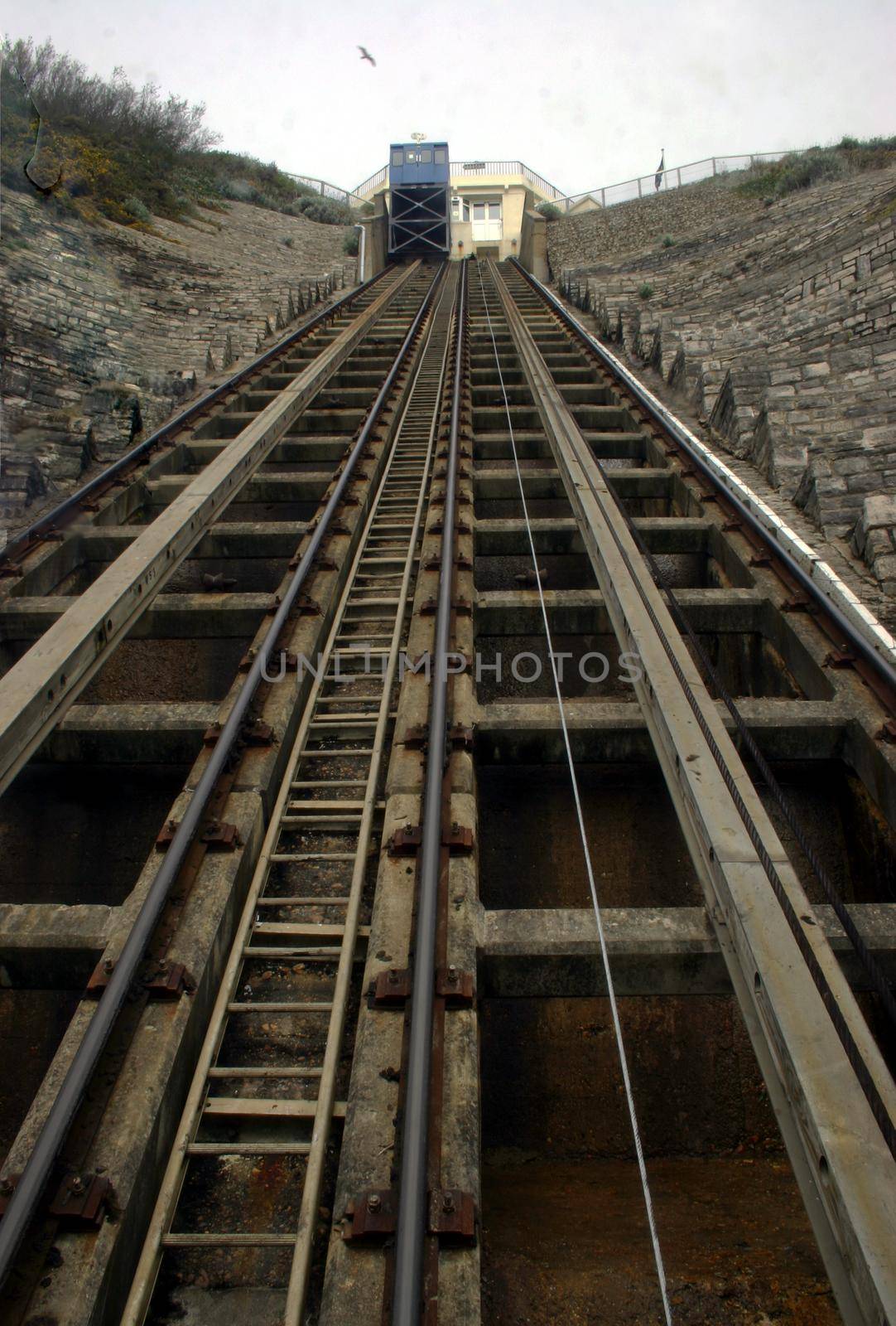 The view up the line of the cliff railway lift funicular railway at Bournemouth UK